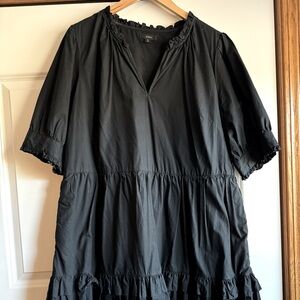 J. Crew Women’s Black 100% Cotton Lined Tiered Popover Dress Size XL w Pockets